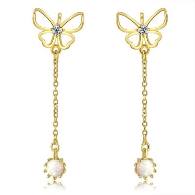 China BOHEMIA 925 Sterling Silver Gold Plated Butterfly Drop Earrings and Necklace Set for sale