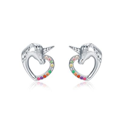 China Heart Unicorn Earrings For Women cute from BOHEMIA 925 Sterling Silver Cubic Zircon Small for sale