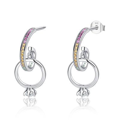 China BOHEMIA 925 Sterling Silver Rainbow Color Stud Earrings Zircon Stone Earrings For Women for sale