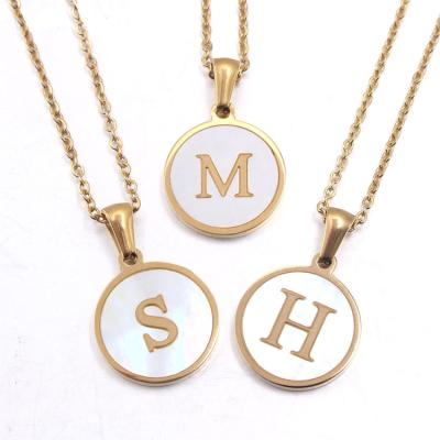 China Factory price FASHIONABLE round stainless steel shell a-z initial necklace gold plated letter necklace for sale