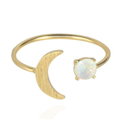 China BOHEMIA 18K Gold Plated Ring Crescent Cooper Sun And Moon White Opal Ring for sale