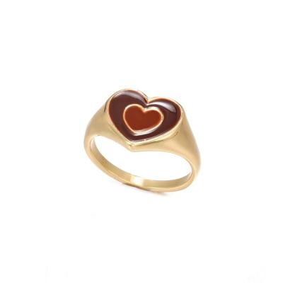 China FASHIONABLE Hot Selling 18k Gold Plated Enamel Heart Seal Ring Double Heart Shape Double Color Rings For Women for sale