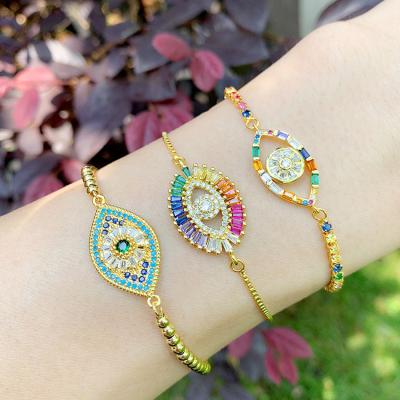 China 2020 Hiphop New Arrival Rainbow Blue Eye Bracelet 18k Gold Plated Adjustable Evil Eye Bracelet for sale