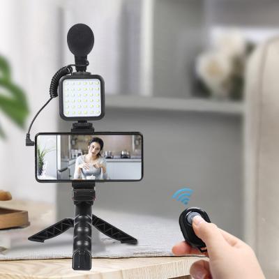 China Adjustable Portable Style Smart Live Stream Video Chat Black Microphone Fill Light Phone Holder for sale