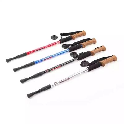 China Durable Adjustable 3 Section Telescopic Trekking Aluminum Alloy Pole Shockproof Rising Walking Stick for sale