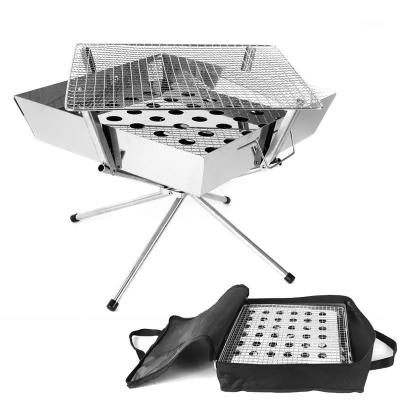 China Multifunctional Portable BBQ Grill Stainless Steel Charcoal BBQ Grill Non-Stick Outdoor Folding Camping Picnic Tool for sale