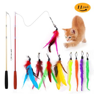 China New Cat Stick Plush Cat Supplies Funny Mouse Stocked PAPIFEED Feather Fish Sounding Toy Pet Cat Toy Set for sale