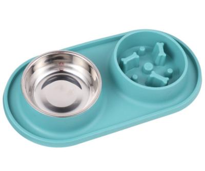 China Papifeed Factory Made Silicone Cat Dog Food Water Slow Stocked Feeding Bowl With Double Bowls Custom Logo for sale