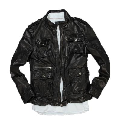 China Breathable Genuine Sheepskin Garment Wash Color Mens Genuine Biker Jacket for sale