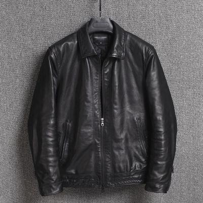 China Casual Style Breathable Custom Mens Real Sheepskin Quilted Scratch Garment Wash Stripper Leather Jacket for sale