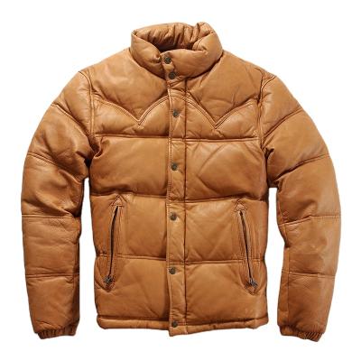 China Breathable Winter Stripper Custom Available Thick Windproof Warm Leather Down Jacket For Men for sale