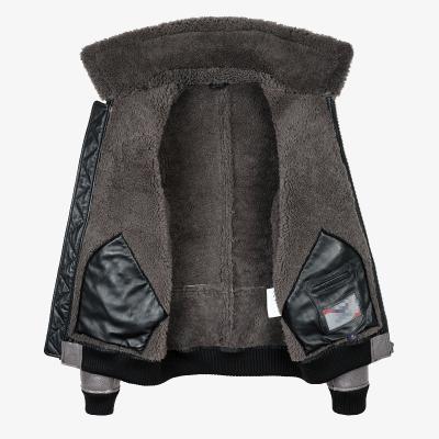 China Breathable Custom Warm Winter Bomber Genuine Shearling Jacket Men for sale