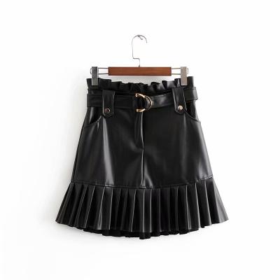 China Breathable Fashion Various Style Manufacture Factory High Waist PU Pleated Laether Skirts For Women for sale