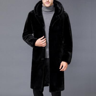 China Winter Custom Men's Overcoat OEM Faux Black Mink Fur Knee Length Coat for sale