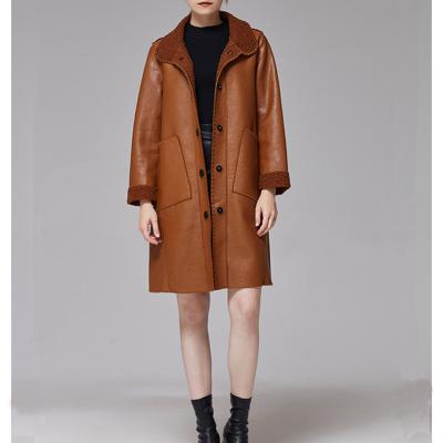 China Custom Made Vintage Faux Edge Windproof Shearling Coat Zipper Long Winter Coat Knee Length For Women for sale