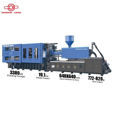 China SANSHUN Horizontal Fork 338 Ton Servo Energy Saving Injection Spoon Plastic Molding Machine Price for sale