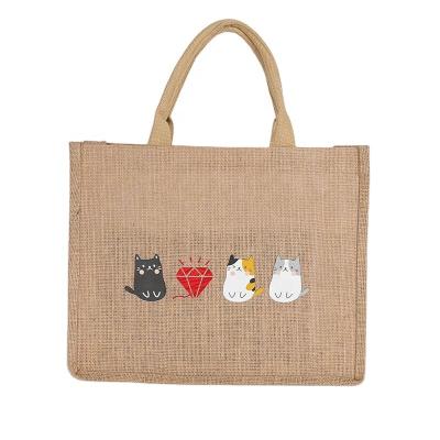 China Hot Selling Handing Reusable Natural Burlap Sack Tote Jute Shopping Bag Custom Logo Printed for sale