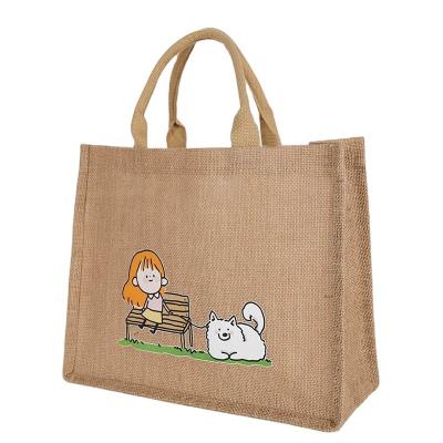 China Handing Cheap Natural Recycle Carry Jute Shopping Bag Foldable Burlap Sack Customized Logo for sale