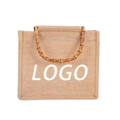 China Fashion handing wholesale eco-friendly natural burlap sack jute shopping bag custom logo for sale