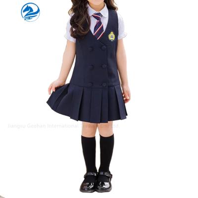 China UK School Fashion Summer USA Primary School Uniform Designs 2pcs Children School Uniform For Girl for sale