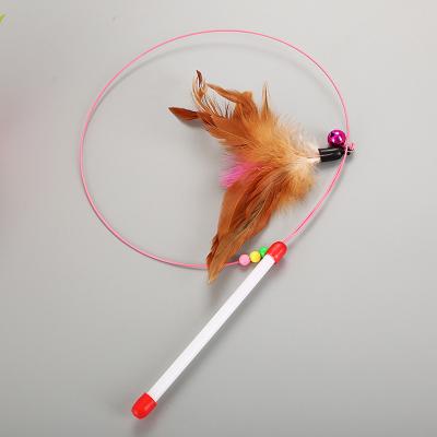 China Viable Customize Steel Wire Cat Interactive Teaser Toy Feather Durable Cat Teaser Wand Toy Leader for sale