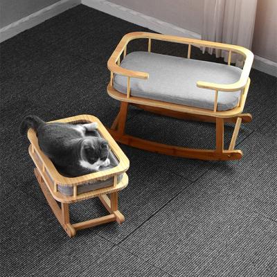 China Removable Pet Sofa Cat Furniture Custom Cat Bed Soft Cover New Arrival Luxury Wood Cat Bed for sale