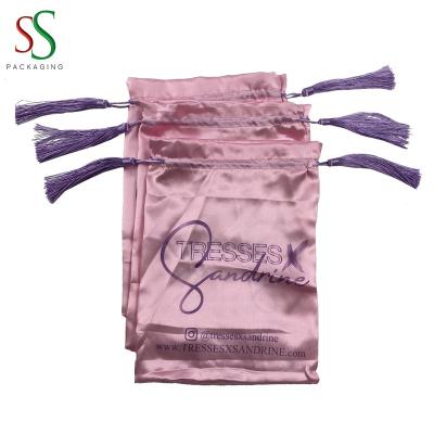 China Promotion Colored Custom Hair Extension Satin Bags Light Pink With Logo Shoes Satin Bag for sale