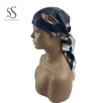 China Fashion Custom Logo Head Satin Scarf Printed Satin Hair Scarf With Sleep Mask for sale