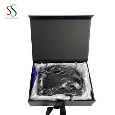 China Custom Recyclable Luxury Good Sale Black Satin Packaging Boxes Gift Satin for sale