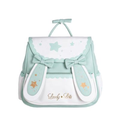 China Custom Waterproof Lolita Bag PU Leather Bunny Rabbit Ears Decorative Backpack Girls Handheld School Bag for sale