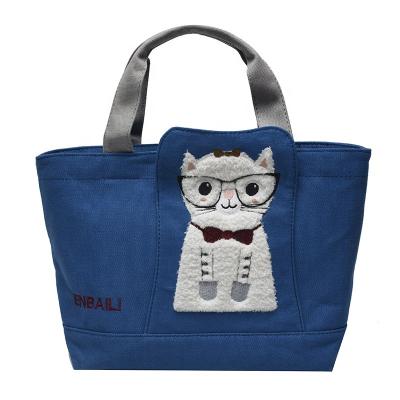 China Other Custom Eco-Friendly Ladies Tote Bag Canvas Ted Shopping Bag Embroidered Cat Pattern Made in China for sale