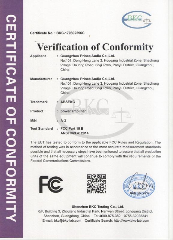 FCC - Guangzhou Prince Audio Co., Ltd.