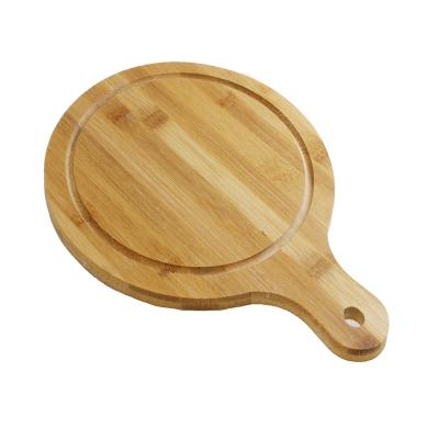 China Sustainable Round Bamboo Pizza Board Cutting Board With Handle Bamboo Pizza Dish for sale