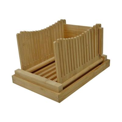 China Eco - Friendly Bamboo Wooden Foldable Bread Slicer And Removable Bread Cutting Board With Crumb Tray for sale