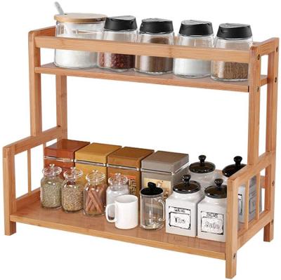 China Sustainable 2 Tier Bamboo Spice Rack Organizer Kitchen Countertop Storage Shelf for sale