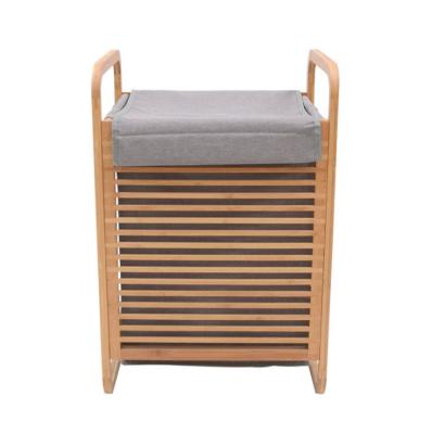 China Modern Simple Design Modern Bamboo And Foldable Bathroom Canvas Laundry Basket for sale