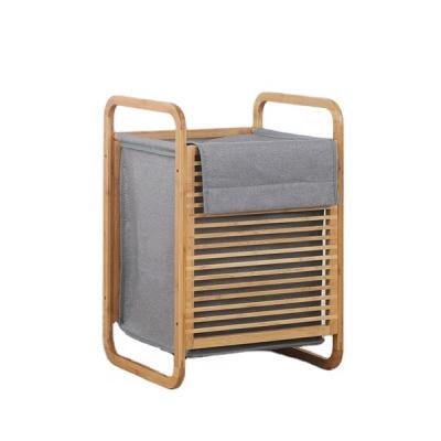 China Detachable Bamboo Laundry Hamper KD Rack Eco-friendly Clothing Laundry Laundry Hamper With Cloth Bag for sale