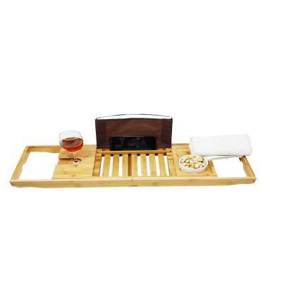 China Eco-Friendly Bamboo Tub Rack Bath Tray With Extendable Bamboo Wine Glass Rack Tub Caddy for sale