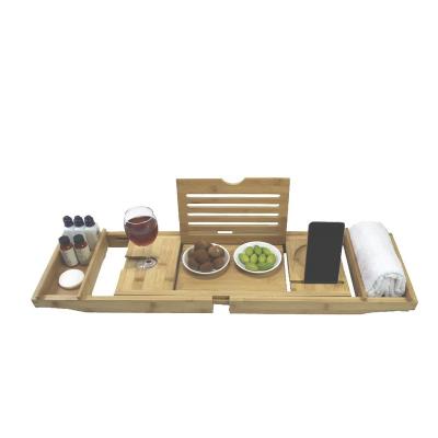 China Sustainable Bamboo Bathtub Cart With Legs Bamboo Bath Tray With Book Wine Holder Customized Bamboo Bathtub Cart Tray for sale