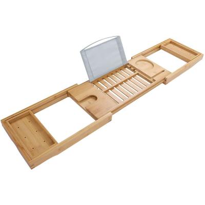 China Expandable Bamboo Bath Tray Bathtub Caddy Sustainable Non Slip With Phone / Book / Glass / Holders for sale