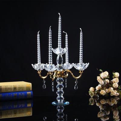 China Small Beautiful Hanging Morden Crystals Wedding Table Decor Candlesticks for sale