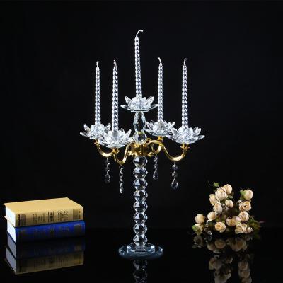 China Morden Pujiang Factory Crystal Tall Votive Lotus Flower Glass 5 A.M. Candle Holders for sale