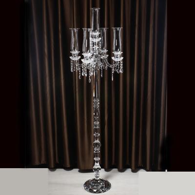 China Morden 166 cm 65.36 inch Floor Standing Crystal Candelabra Tall Cheap To Wed With Hurricanes for sale