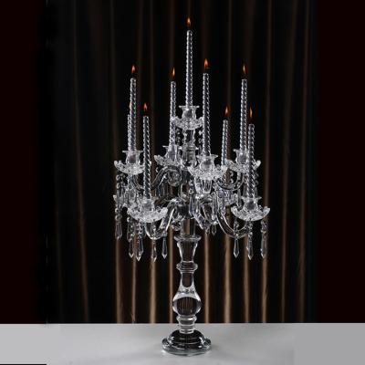 China Morden Crystal Candle Holder 9 A.M. Stand 67cm Tall Wedding Event Candelabra Candlestick for sale