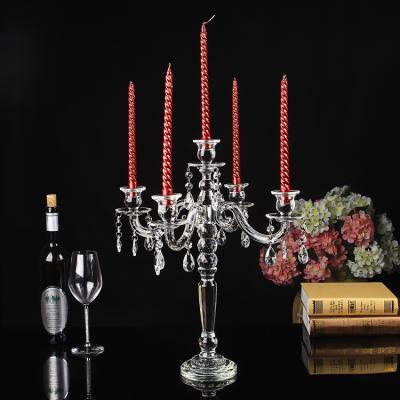 China Morden new product crystal centerpieces wedding table candelabra with 5am glass hurricanes for sale