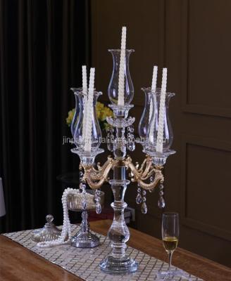 China Beautiful Europe Golden Cheap 5am Crystal Candelabras For Wedding Table Centerpiece for sale