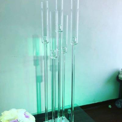 China Europan hot products crystal glass tube candelabra ccenter piece for table decoration for sale