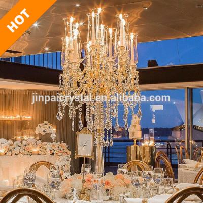 China Wedding Europe Hurricane Wedding 9 Arm Gold Glass Candle Holder Wedding Centerpiece Crystal Stands for sale