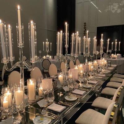 China Factory sale classic top k9 glass tubes wedding table centerpiece decoration 5 arms candle holder for tables for sale