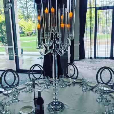 China Fancy crystal candelabras classic crystal candelabras wedding table top k9 9 arm crystal candelabras with glass tubes for sale